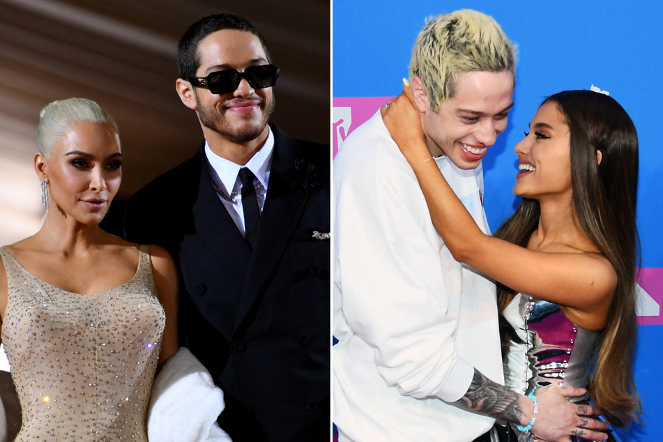 Pete Davidson was famously linked to Kim Kardashian (l.) between 2021 and 2022 and Ariana Grande (r.) in 2018.