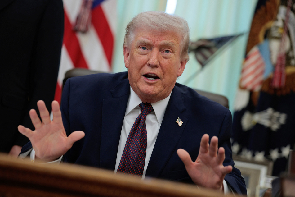 President Donald Trump speaks to the press in the Oval Office of the White House on March 31, 2026.