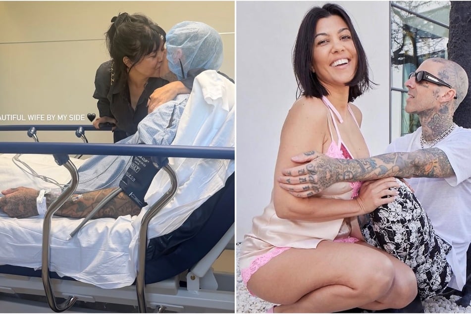 Travis Barker (r.) cryptically revealed a recent hospital visit, and though he didn't disclose the reason for the trip, he did share that Kourtney Kardashian was right by his side.