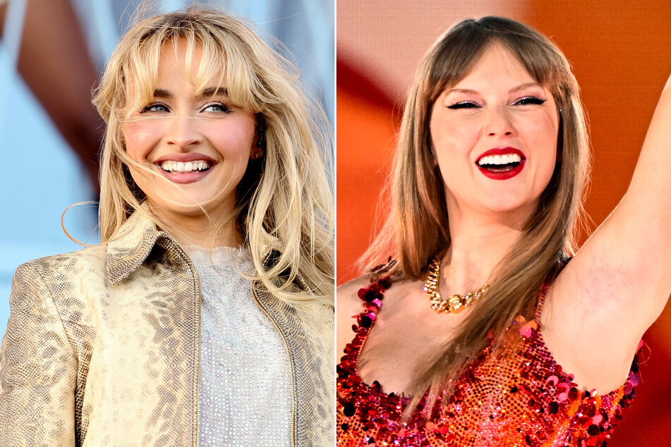 Sabrina Carpenter (l.) has shared her excitement about collaborating with Taylor Swift on The Life of a Showgirl.