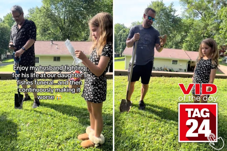 This dad had to try his hardest to keep it together at his daughter's fish funeral.