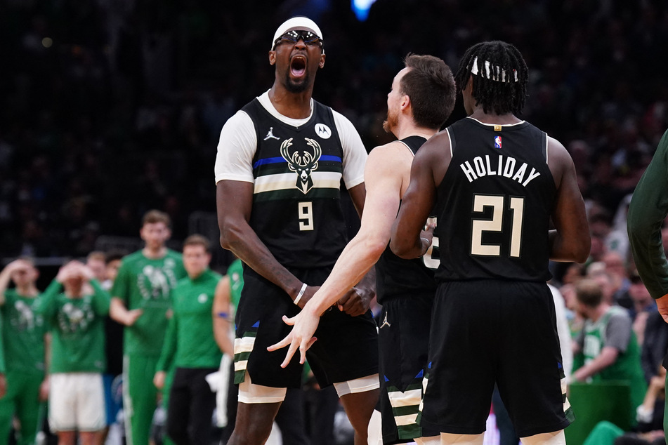 Bucks center Bobby Portis celebrates during his team's win at the Celtics.