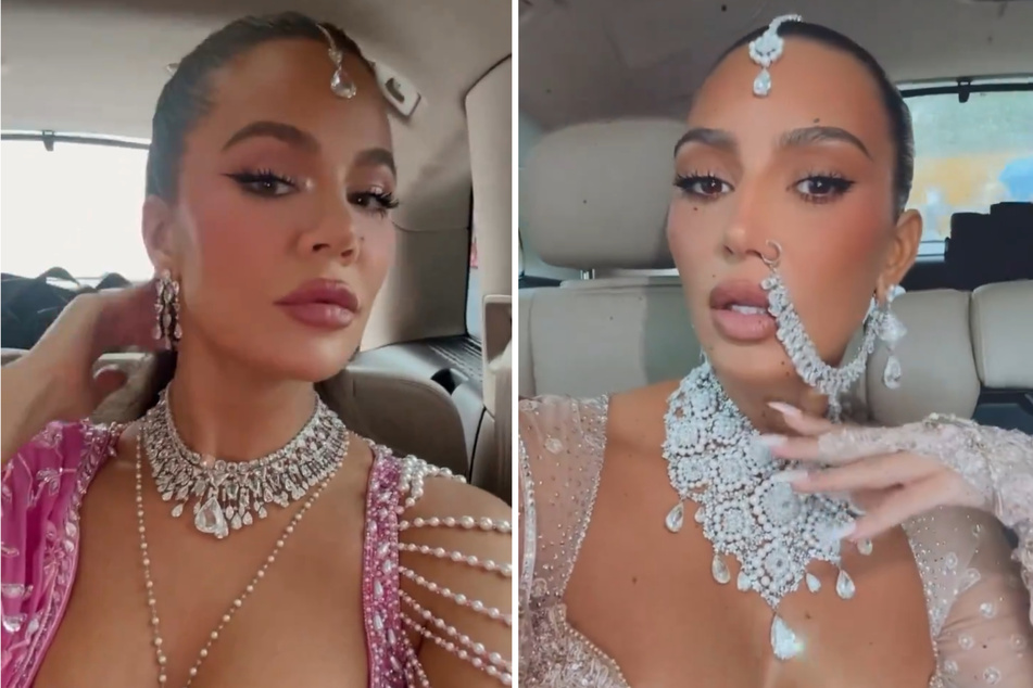 Kim and Khloé Kardashian flaunt lavish bling for Indian wedding