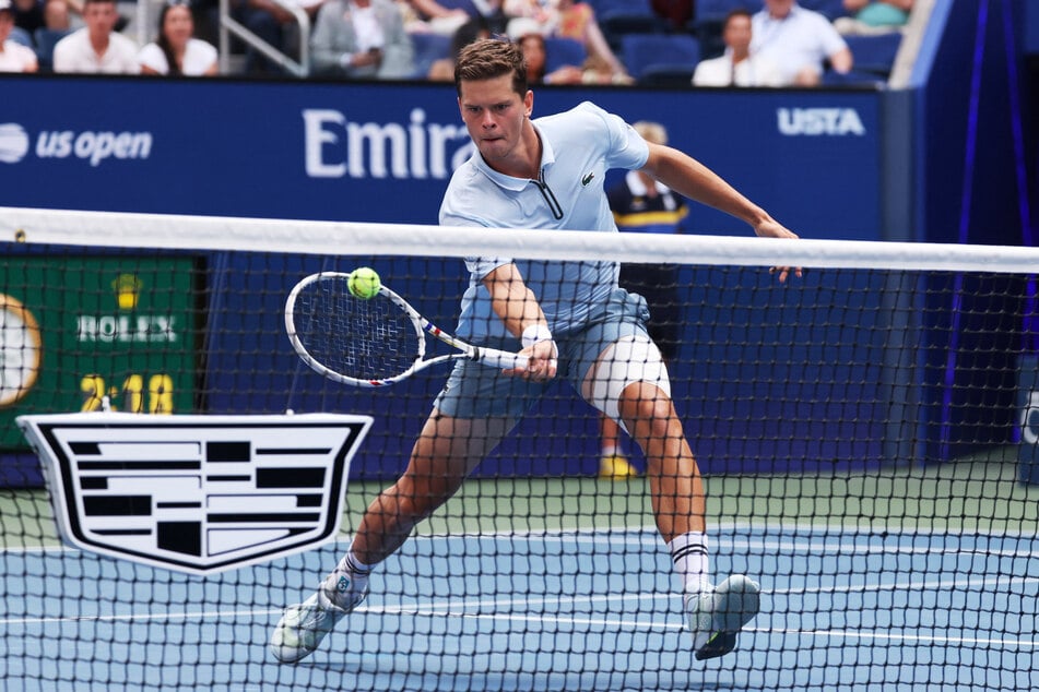 Belgium's Alexander Blockx in action during his US Open third round match against Italy's Flavio Cobolli (not pictured) on September 5, 2026.