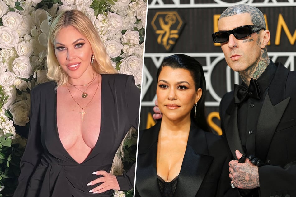 Shanna Moakler (l.) threw some shade at her ex Travis Barker's wife Kourtney Kardashian (c.) during a new podcast interview.