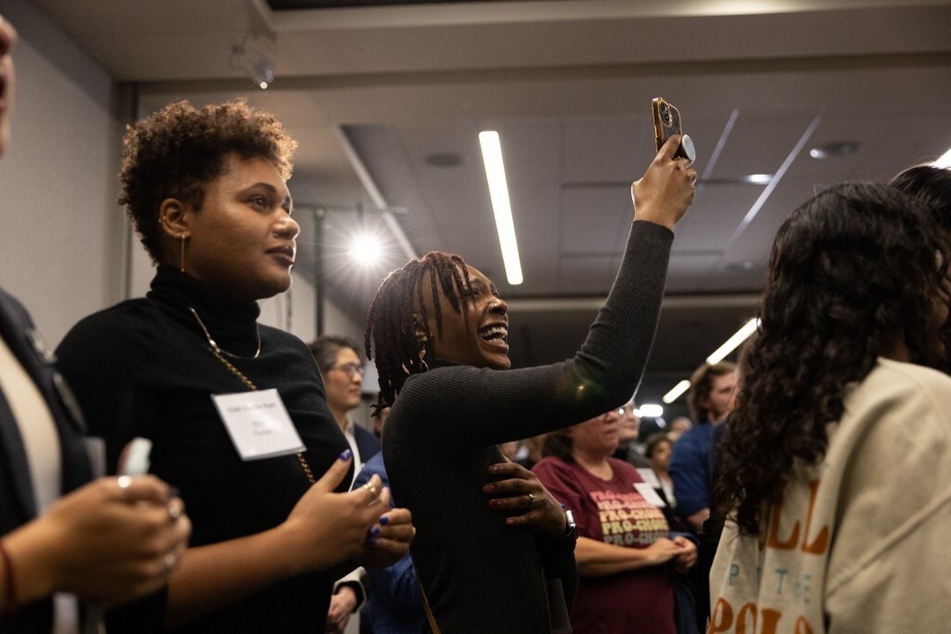 Abortion rights supporters celebrate winning the referendum on Issue 1, a measure to enshrine a right to abortion in Ohio's Constitution, on November 7, 2023.