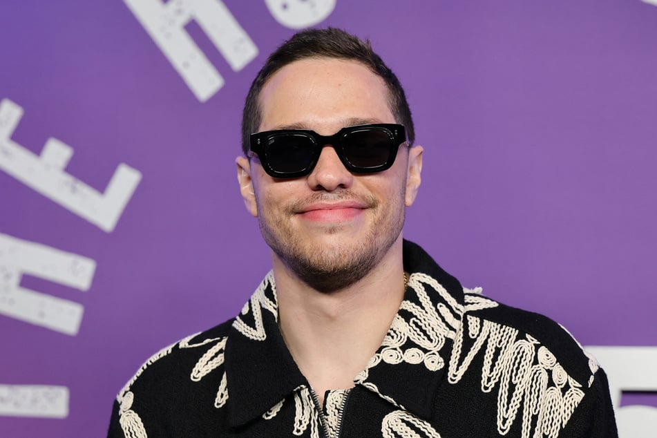 Pete Davidson (pictured) struggled to keep his cool as he was reminded of his romance with Kim Kardashian on an episode of Everybody's Live with John Mulaney.
