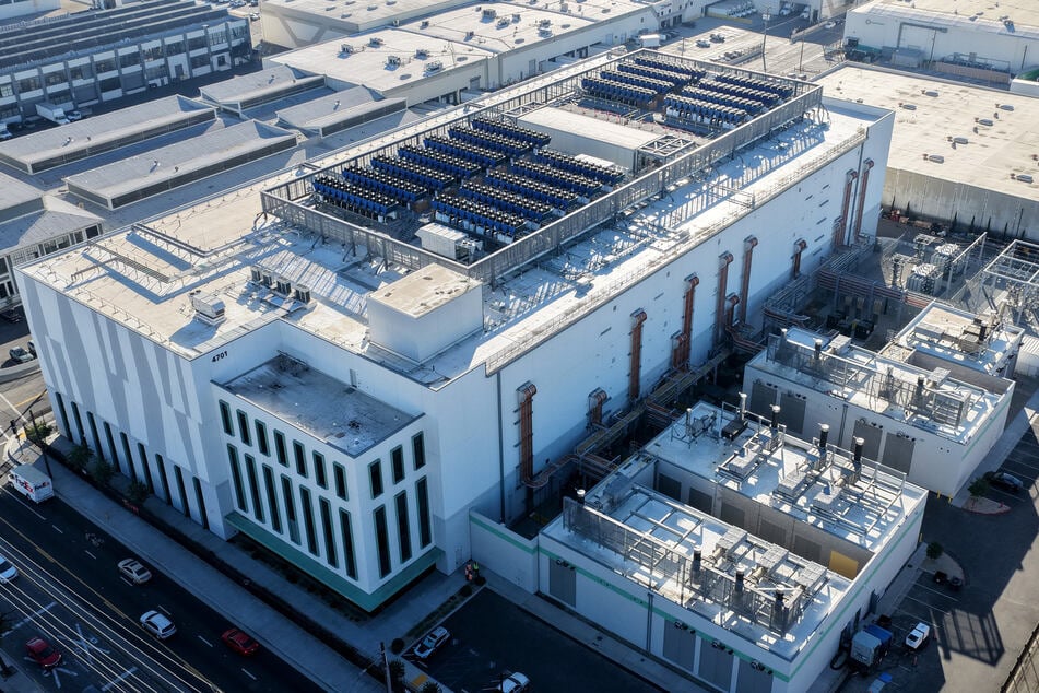 A 33 megawatt data center is pictured from above in Vernon, California. A surge in demand for AI infrastructure is fueling a boom in data centers across the country and around the globe.