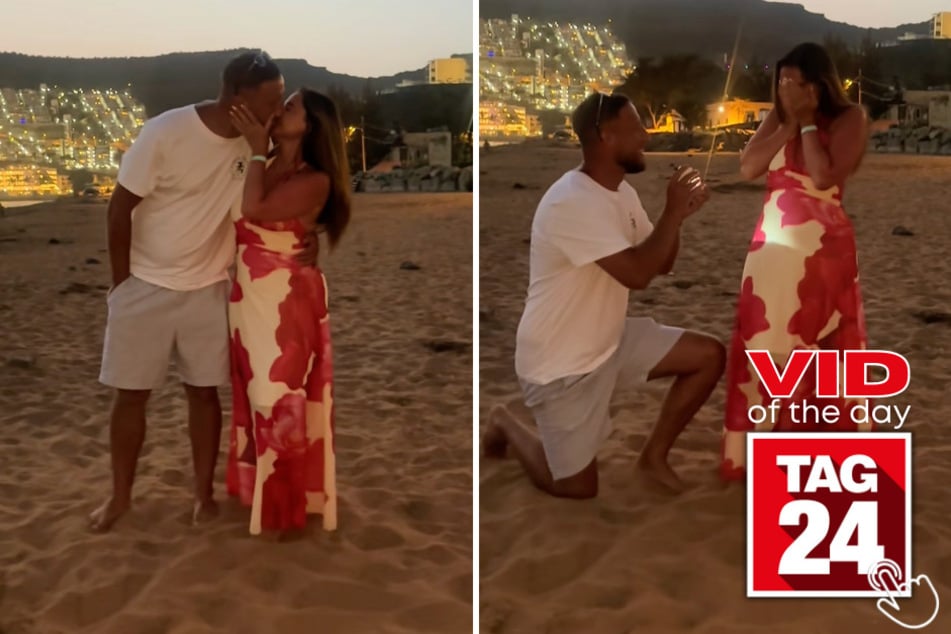 This woman's daughter thought she was filming her mom and boyfriend sharing a cute kiss on the beach – then he dropped to one knee!