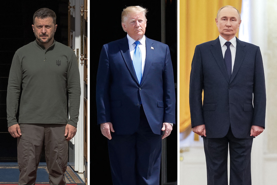 US President Donald Trump (c.) plans to meet with his Russian counterpart Vladimir Putin (r.) in Alaska on Friday – without Ukrainian President Volodymyr Zelensky.