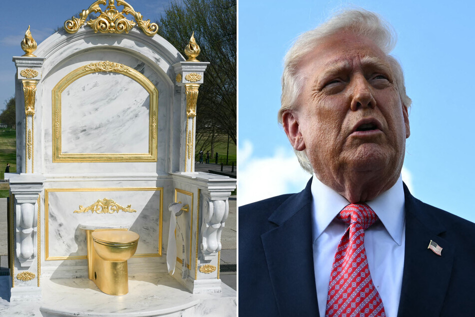 A guerilla arts group mocked Trump's gold-laden White House renovations with a golden toilet statue in DC.