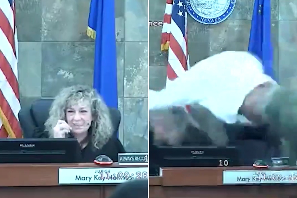 A man in Nevada was caught on video jumping over the stand and attacking a judge as he was being sentenced in a battery case on Wednesday.