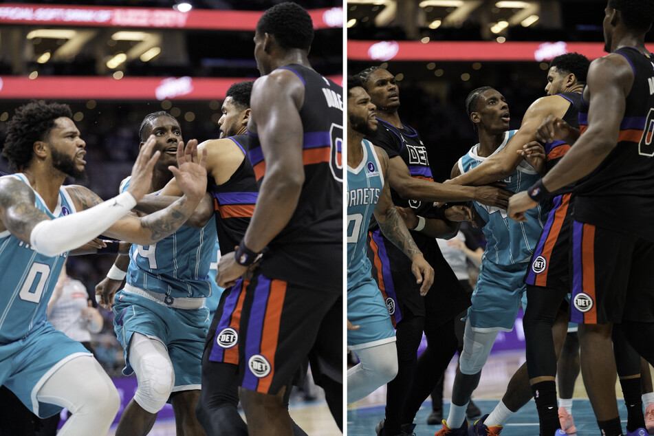Charlotte Hornets forward Moussa Diabaté and forward Miles Bridges were ejected after a fight with Detroit Pistons center Jalen Duren and forward/center Isaiah Stewart during the second half at Spectrum Center on February 9, 2026.