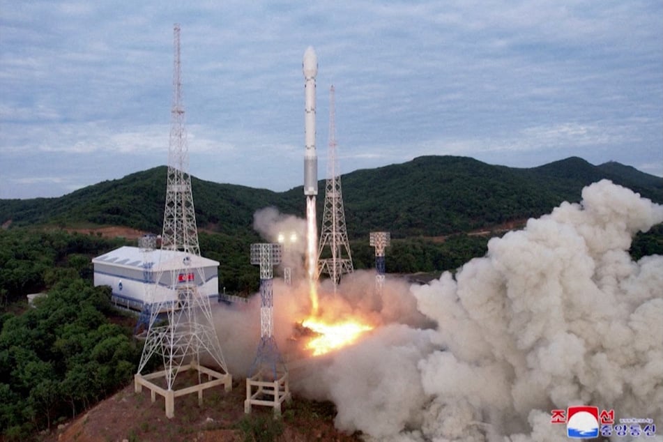 A still photograph shows what appears to be North Korea's Chollima-1 rocket being launched in Cholsan County, North Korea, on May 31, 2023.