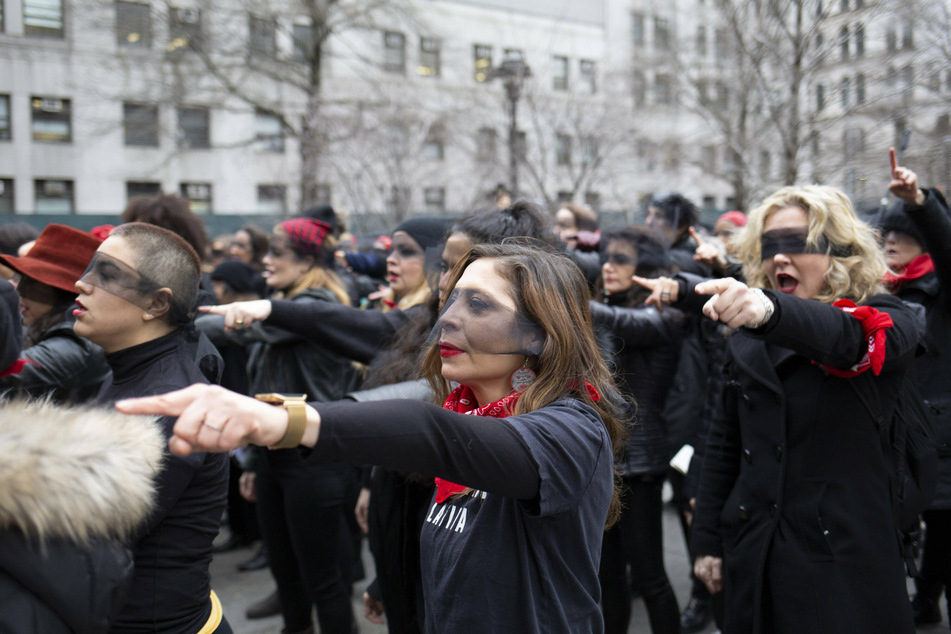 Protesters united in the common struggle against systemic violence against women during Harvey Weinstein's trial in New York, January 2020.
