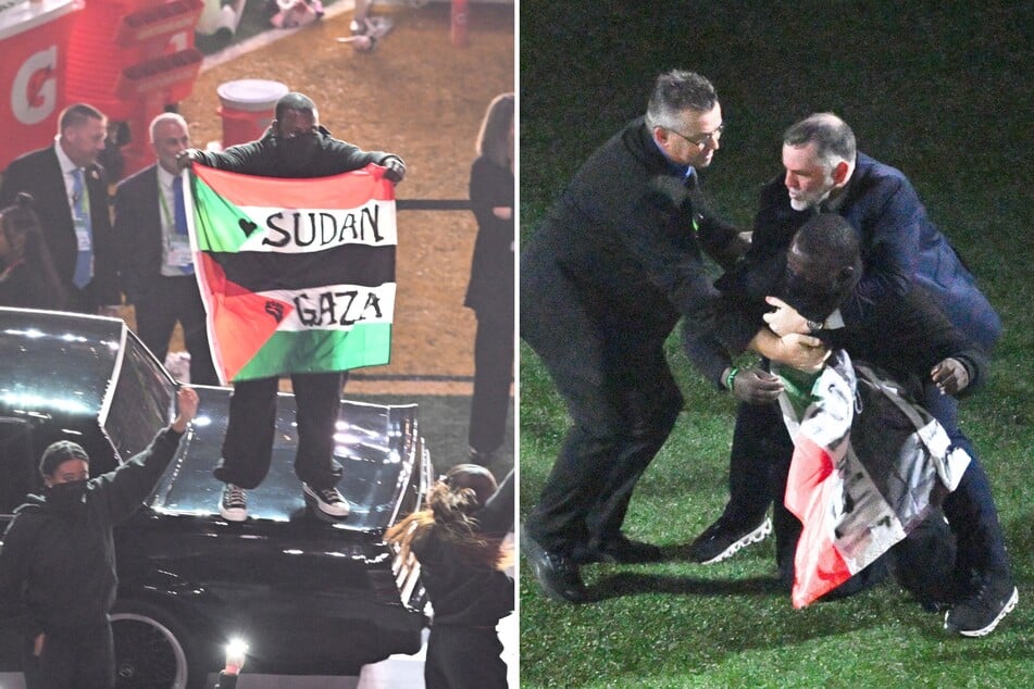 Super Bowl performer arrested for crashing Kendrick Lamar performance with Gaza protest