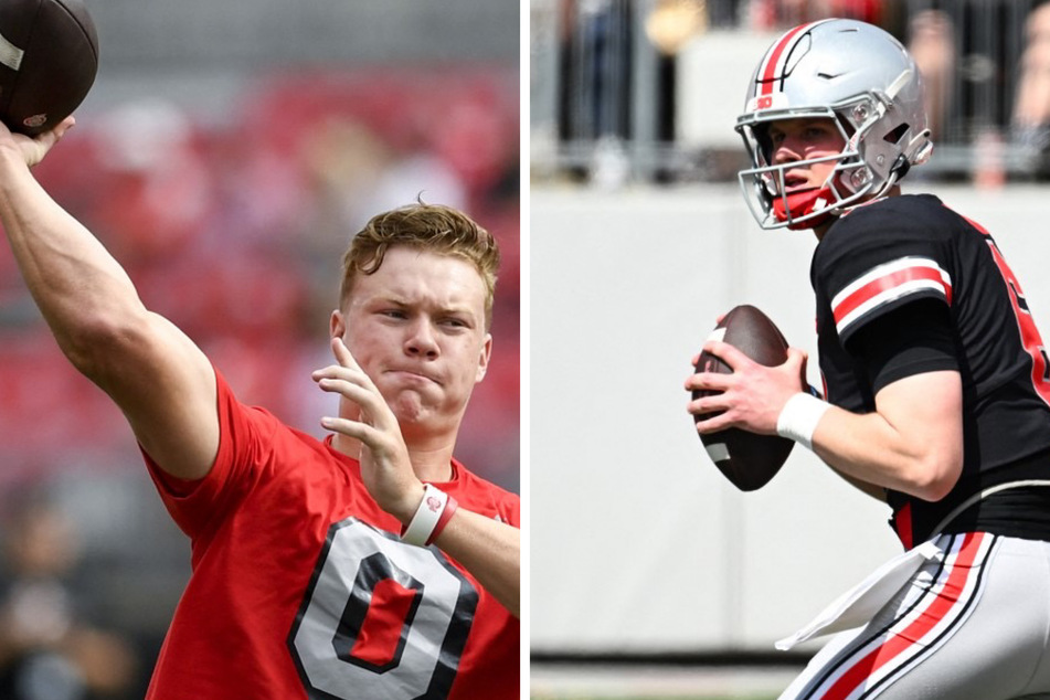 Kyle McCord (r) appears to hold the advantage in the quarterback competition over Devin Brown (l).
