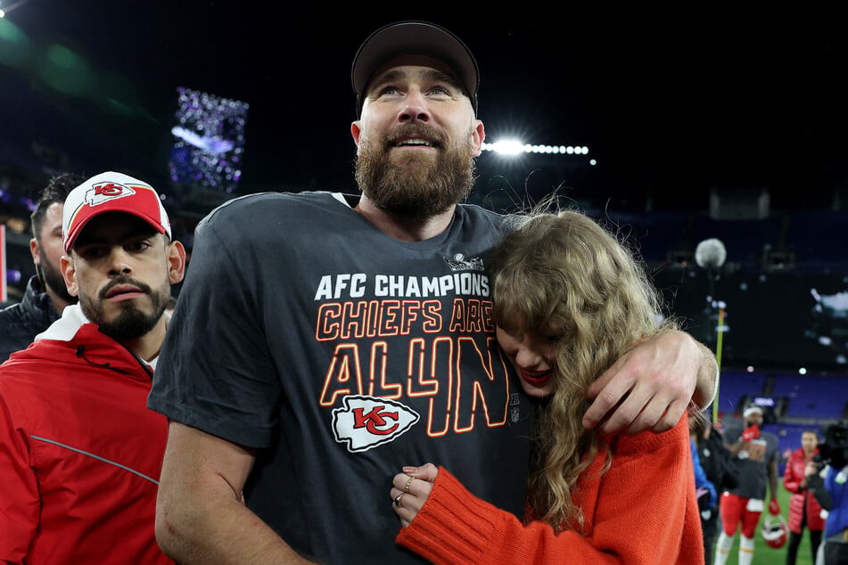 Travis Kelce (c.) confirmed that he'll be attending some of Taylor Swift's (r.) performances on The Eras Tour this summer.