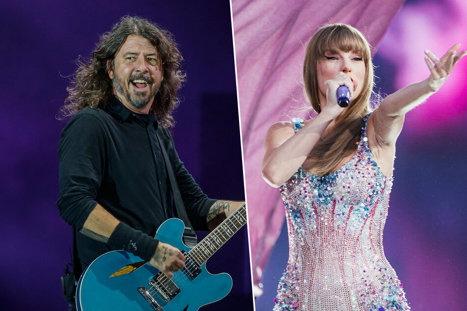 Taylor Swift (r.) has seemingly responded to Dave Grohl's dig at her and her record-breaking Eras Tour, where he accused the pop star of not performing live.