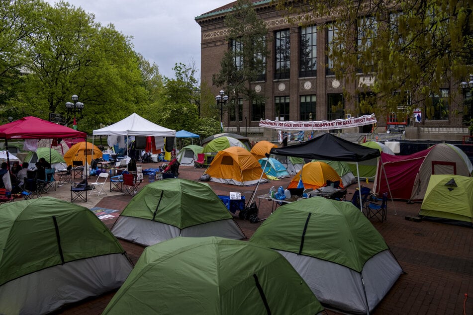 The Gaza solidarity encampment at the Diag on the University of Michigan's Ann Arbor campus is pictured on May 4, 2024.
