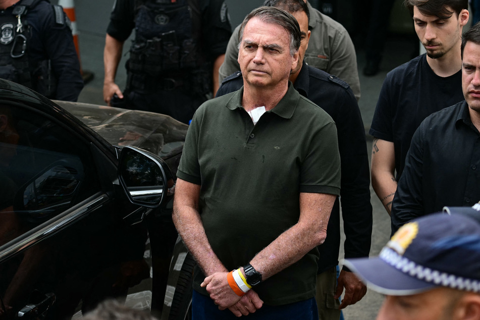 Former Brazilian President Jair Bolsonaro leaves the DF Star hospital in Brasilia on September 14, 2025.