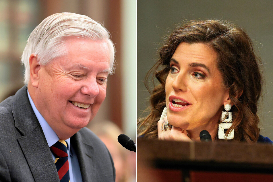 In a recent interview, Nancy Mace (r.) called on President Donald Trump to have his MAGA ally and Senator Lindsey Graham (l.) removed from the Situation Room.