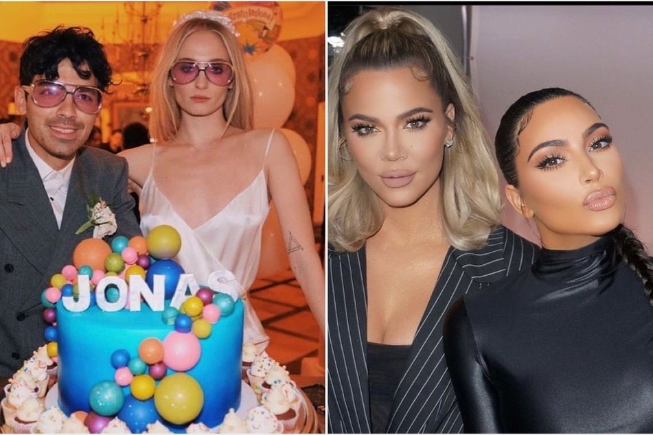 On Sunday, Sophie Turner and Joe Jonas (l) spoofed Kim Kardashian and Khloé Kardashian (r) in a hilarious TikTok video.