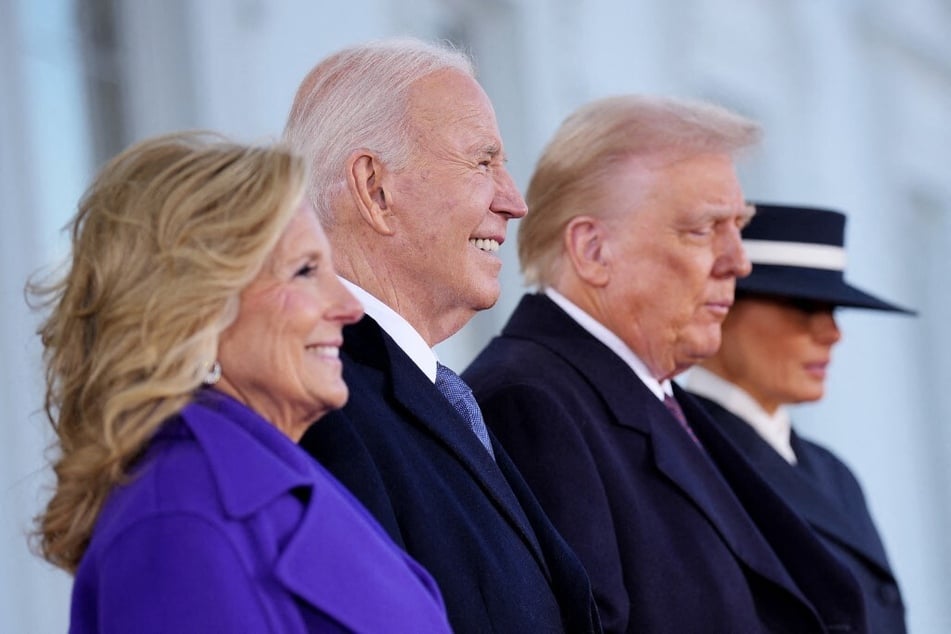 (From l. to r.) Jill and Joe Biden accompanied Donald and Melania Trump on the drive to the 2025 presidential inauguration.