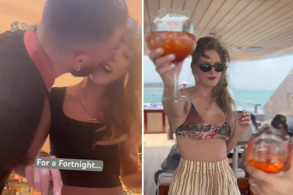 Taylor Swift gets kissed by Travis Kelce in viral "For a Fortnight" challenge