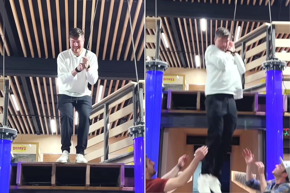 In his latest online stunt, YouTube star MrBeast teamed up with fellow influencer Mark Rober to get help with conquering his fear of heights.