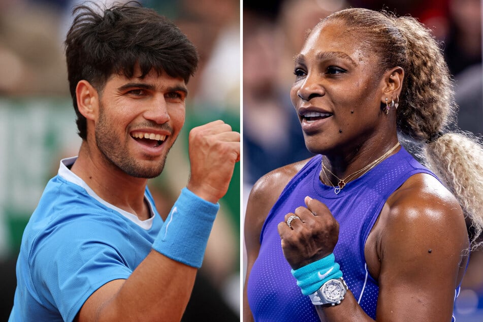 Serena Williams (r) will team up with Carlos Alcaraz in the US Open's mixed doubles tournament.