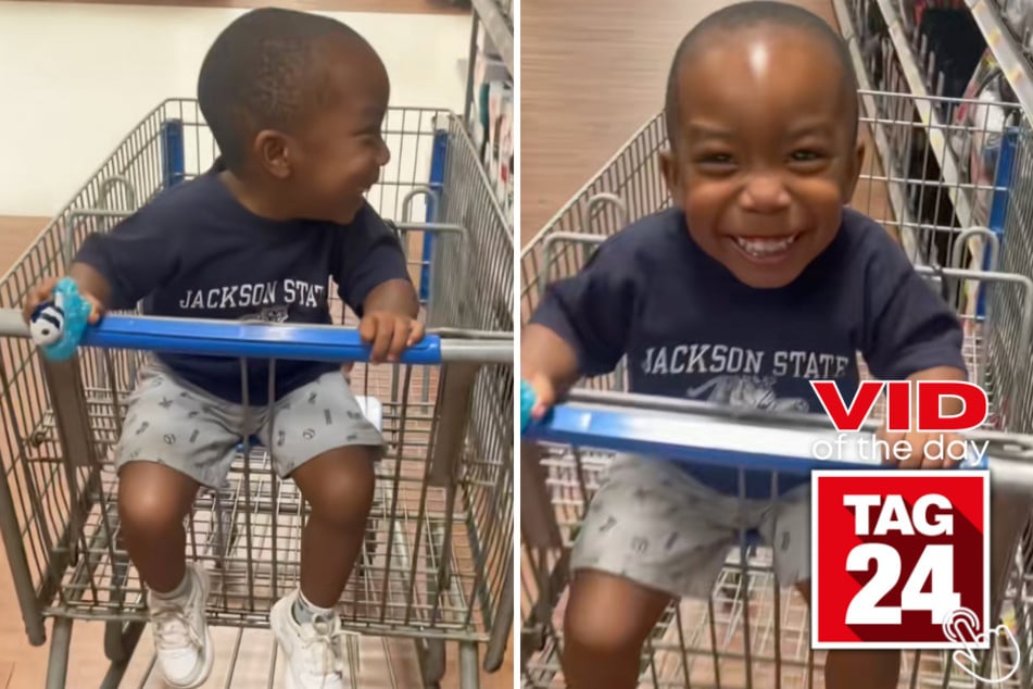 This little boy couldn't contain his excitement as his Uncle Steve pushed him back and forth in a shopping cart.