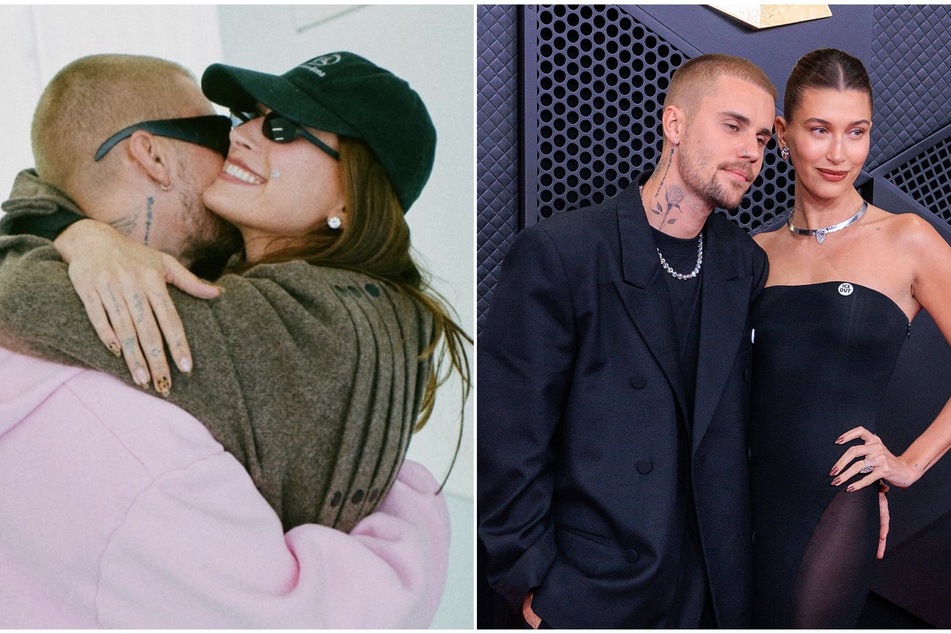 Hailey Bieber (r) praised Justin Bieber (l) as a "great partner" while dishing about raising their son Jack Blues.