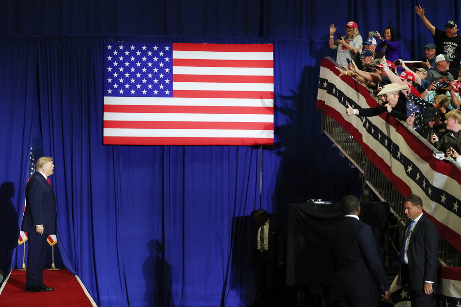 President Donald Trump entering a campaign rally in Durant, Oklahoma on October 01, 2026. 