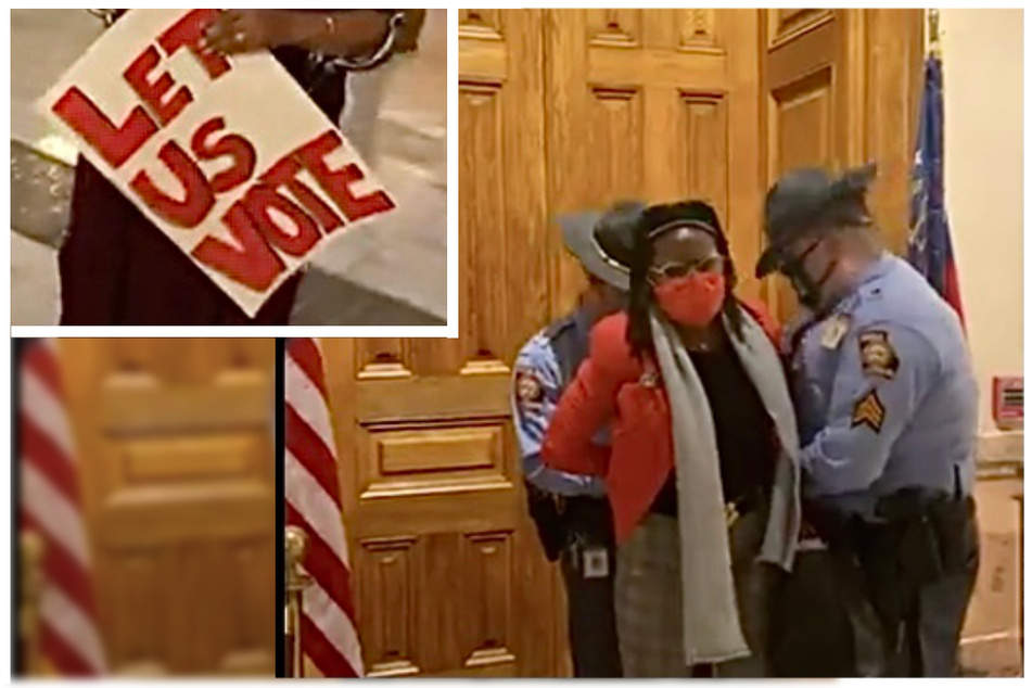 Georgia lawmaker dragged away from State Capitol in handcuffs for protesting a new voting law