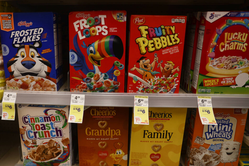 Packaged cereals are pictured in a grocery aisle at a store in the Florida Keys.
