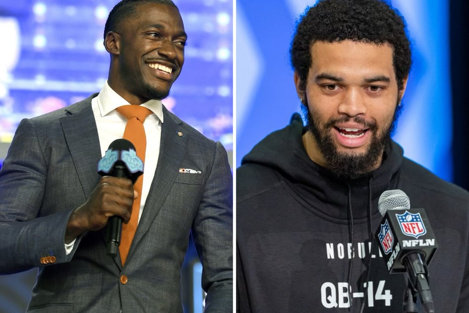 Robert Griffin III's (l.) suggestion that Caleb Williams should refuse to be drafted by the Chicago Bears has divided fans.