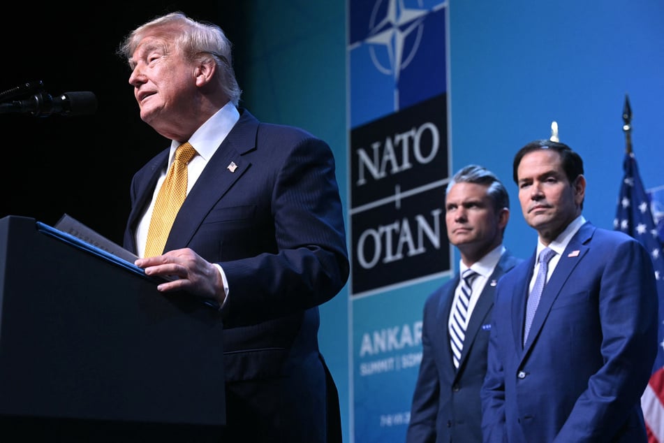 Secretary of State Marco Rubio (r) is leading an effort to crackdown on the far-left terrorism repeatedly warned of by President Donald Trump (l) and Secretary of Defense Pete Hegseth (m).
