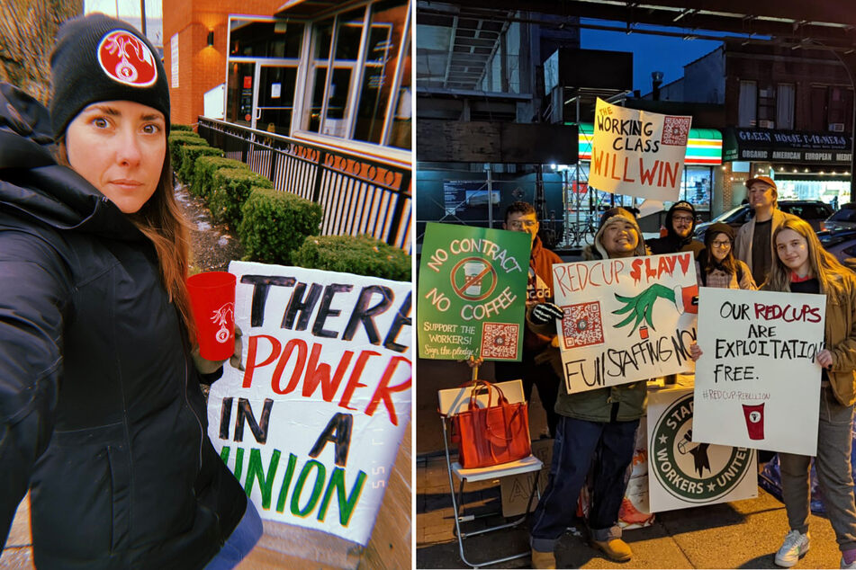 Starbucks workers in Buffalo and New York City participate in the Red Cup Rebellion on November 17, 2022.