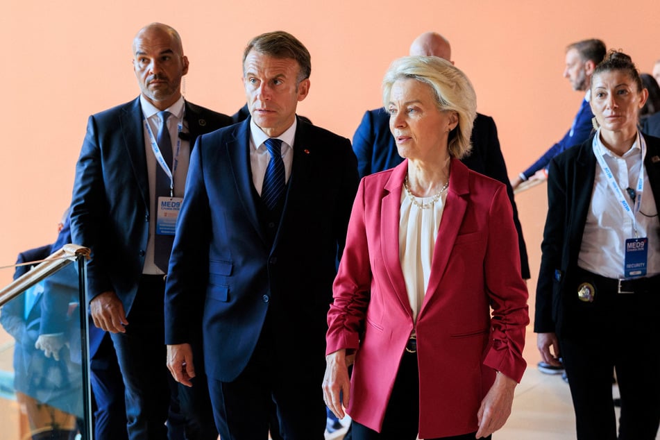French President Emmanuel Macron and European Commission President Ursula von der Leyen during the MED9 Summit in Split, Croatia, on October 7, 2026. Both leaders have backed Volodymyr Zelensky as Ukrainian president.