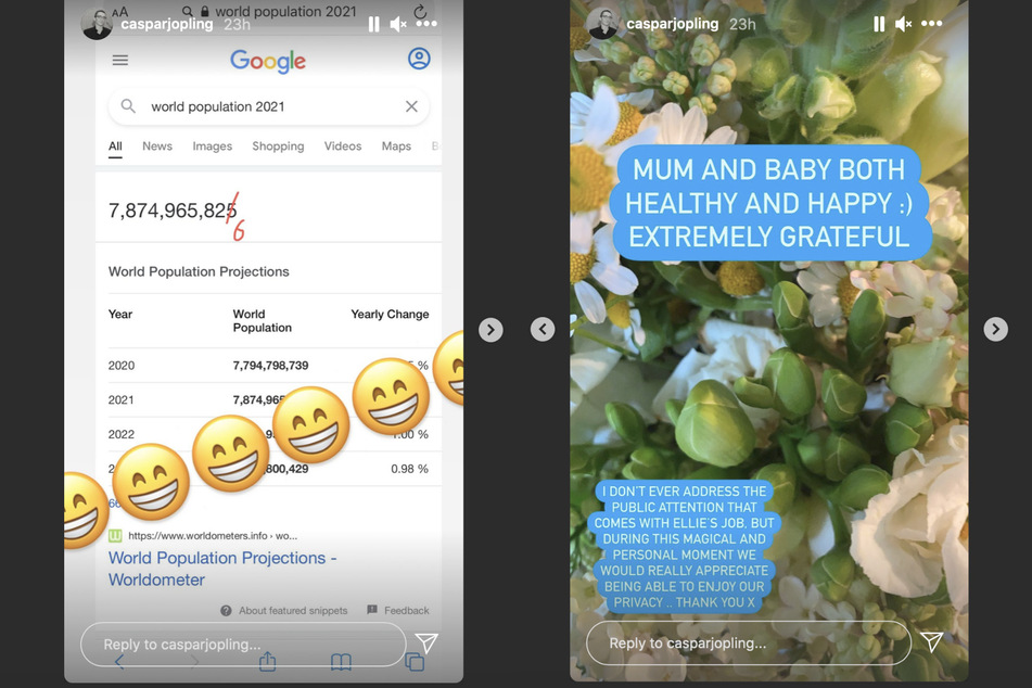 The new dad shared the exciting news in his Instagram story (collage).
