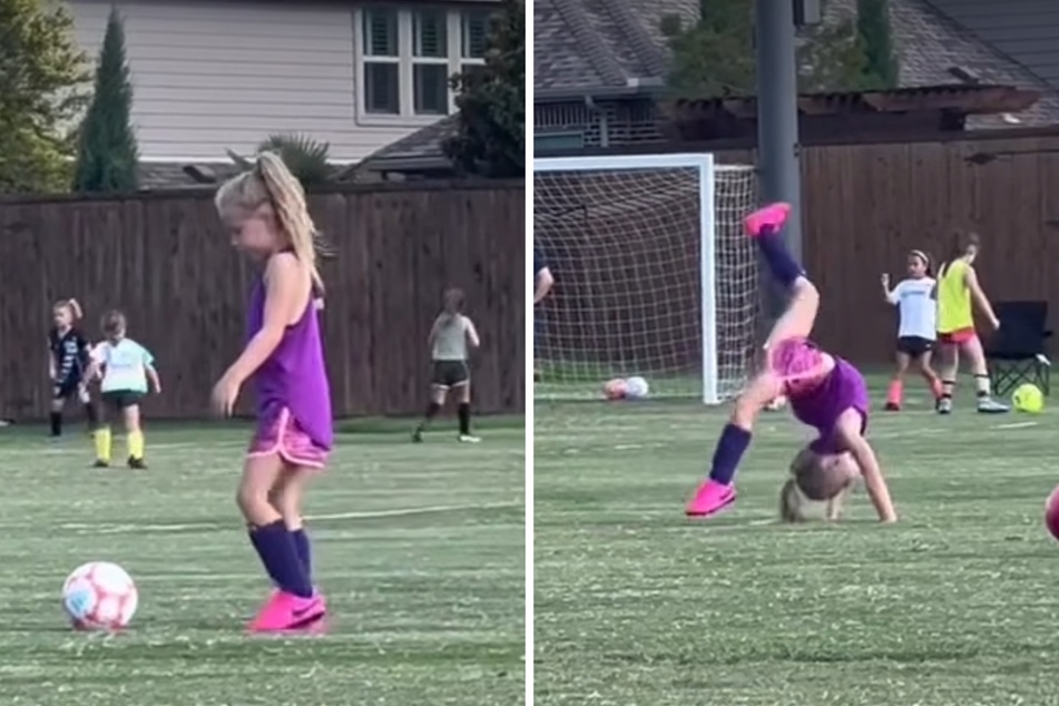 Soccer youngster flaunts show-stopping gymnastics routine mid-practice