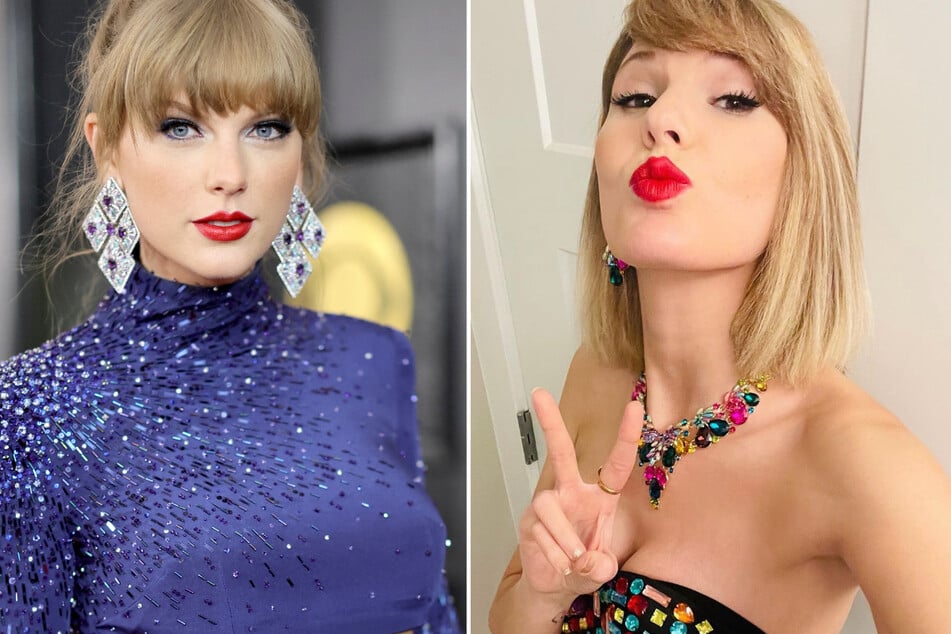 Taylor Swift (l) lookalike Ashley Leechin has over a million followers on TikTok.