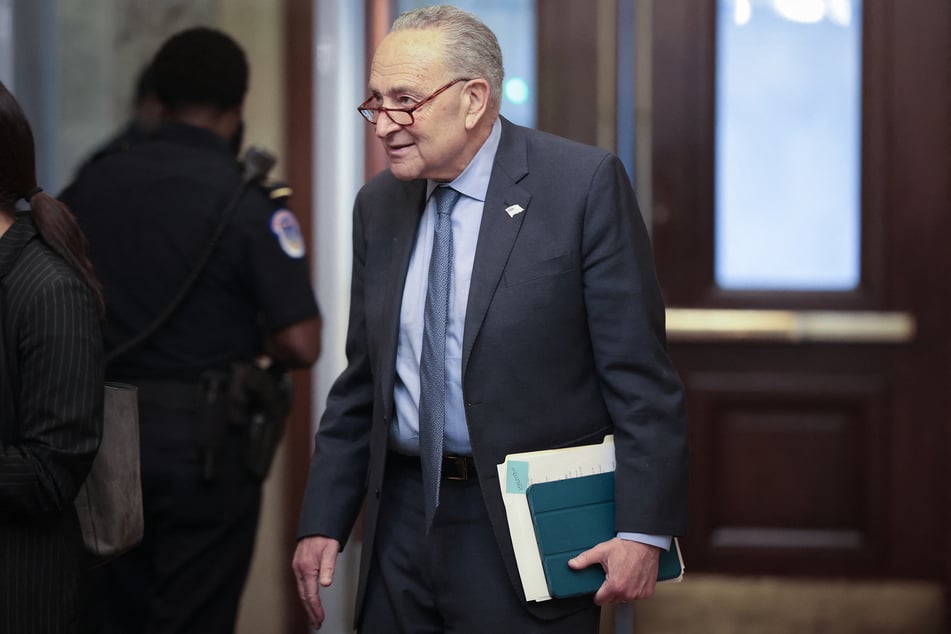 Senate Majority Leader Chuck Schumer (D-NY) arrives at the Capitol on Wednesday in Washington, DC.