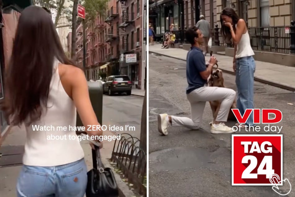 She thought she was just telling her friends the story of where she and her boyfriend first met – then she saw him waiting on Cornelia Street with their dog and a ring!