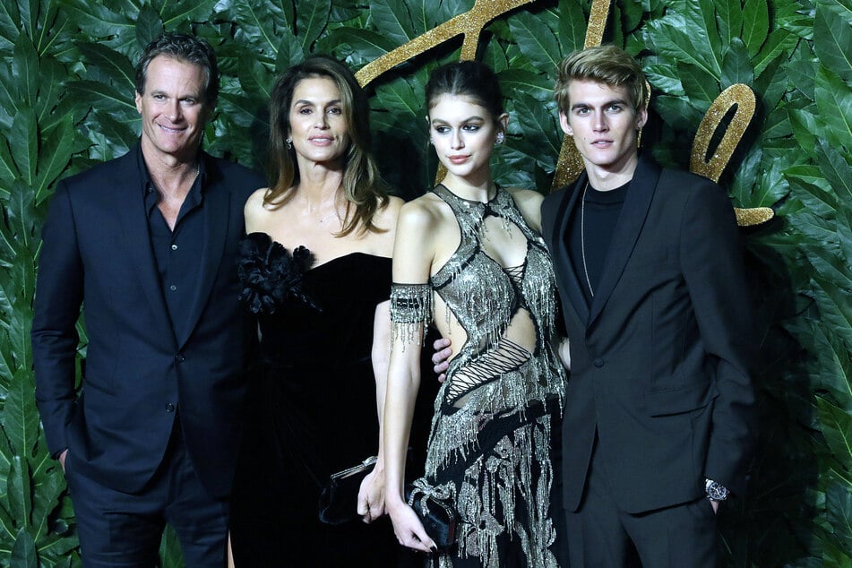 (From l to r) Rande Gerber, Cindy Crawford, Kaia Gerber, and Presley Gerber pictured in 2018. Both Kaia and Presley followed in the mother's footsteps with careers in modeling.