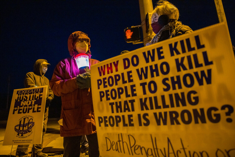 Indiana anti-death-penalty activists protesting against a flurry of executions at the end of President Donald Trump's term.