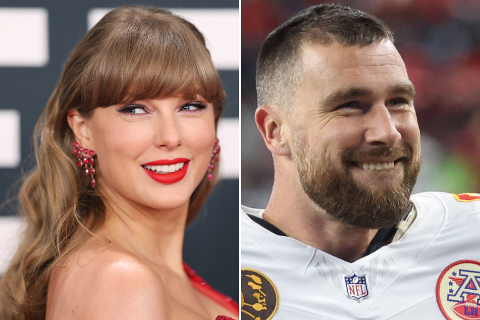 Travis Kelce (r.) joked his fiancée Taylor Swift would "kill" him after he accidentally broke a chair mid-podcast this week.
