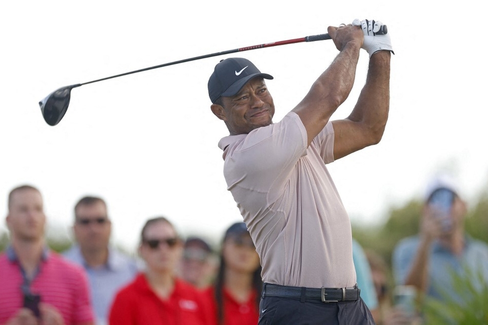 Tiger Woods of the United States plays his shot from the 15th tee during the first round of the Hero World Challenge at the Bahamas' Albany Golf Course on November 30, 2023.
