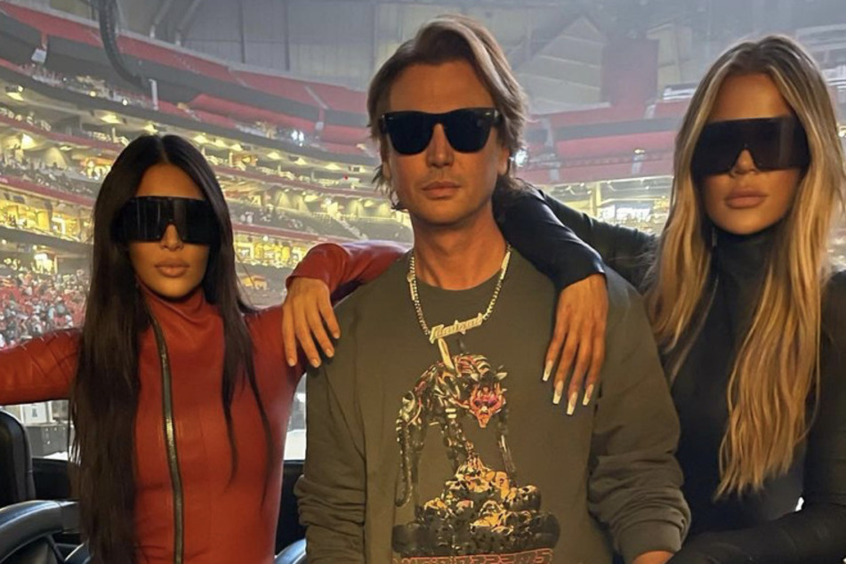 Kim Kardashian, Jonathan Cheban, and Khloe Kardashian at DONDA's live-streamed event.